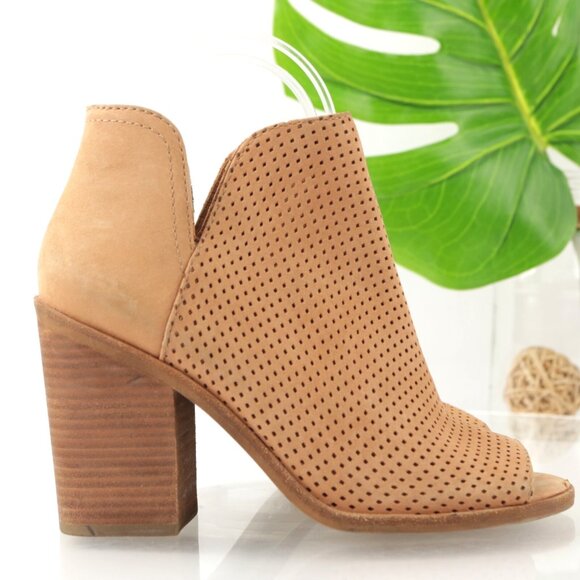 Steve Madden Womens Tala Boot Size 6 Tan Leather Block Heel Open Toe Bootie - Picture 1 of 11
